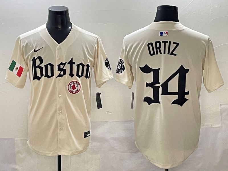 Men 2025 Boston Red Sox #34 Ortiz Cream Five generations Joint Name Nike MLB Jersey style 18